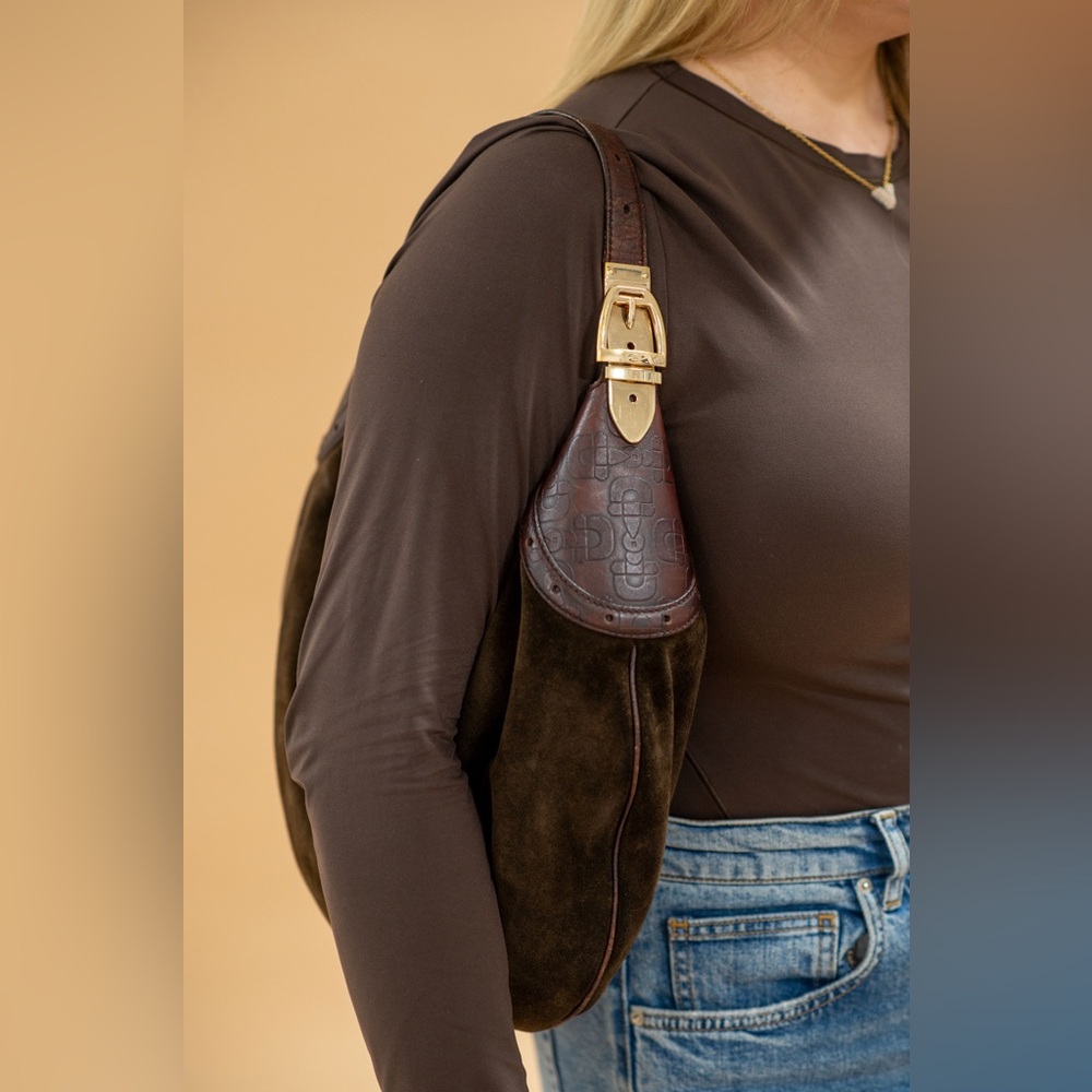 Gucci Burgundy and Brown Suede Hobo Bag